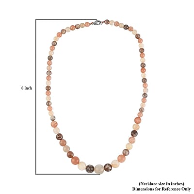 Multi Color Moonstone Beaded Necklace (20 Inches) in Rhodium Over Stainless Steel 180.50 ctw | Tarnish-Free, Waterproof, Sweat Proof Jewelry