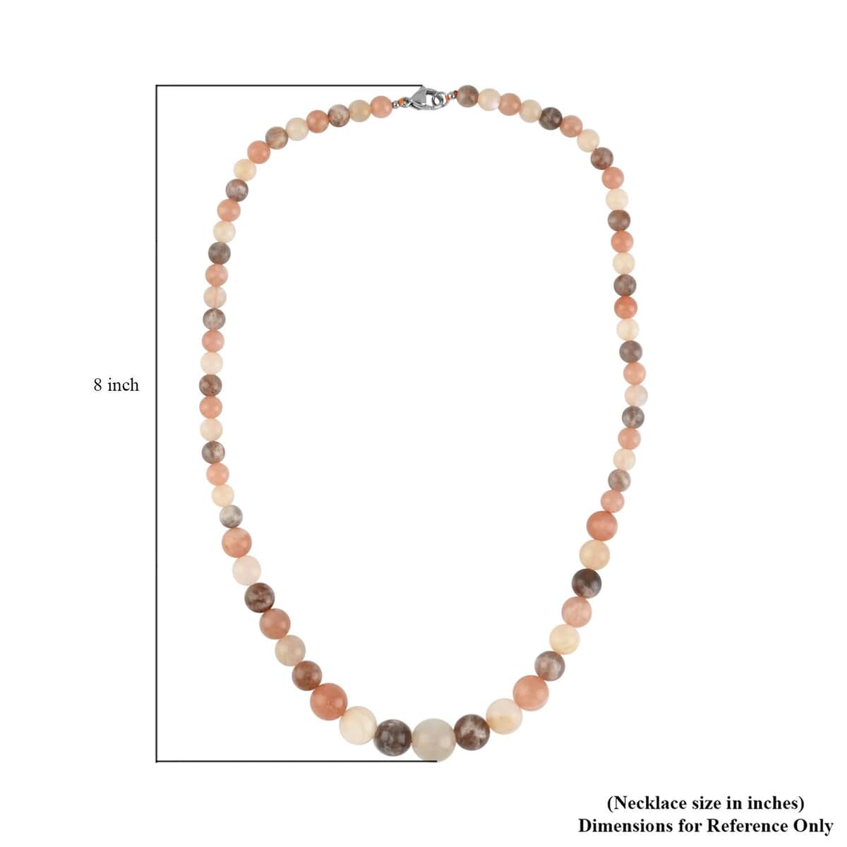 Multi Color Moonstone Beaded Necklace (20 Inches) in Rhodium Over Stainless Steel 180.50 ctw | Tarnish-Free, Waterproof, Sweat Proof Jewelry image number 4