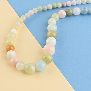 Multi-Beryl Beaded Necklace (20 Inches) in Rhodium Over Stainless Steel 180.50 ctw , Tarnish-Free, Waterproof, Sweat Proof Jewelry