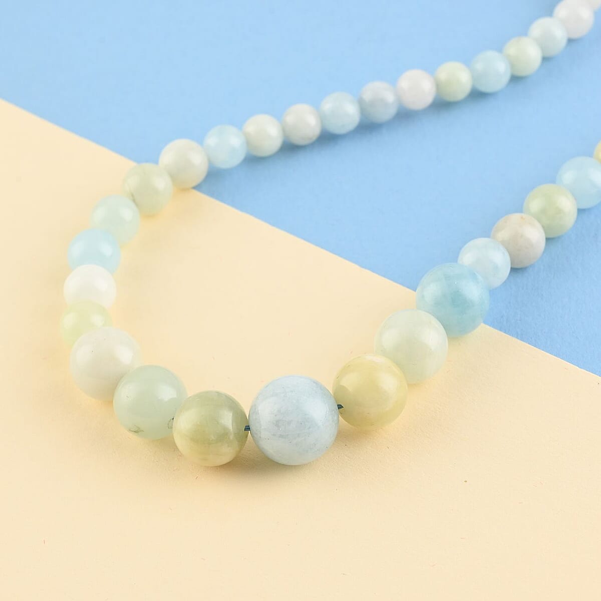 Multi-Aquamarine Beaded Necklace (20 Inches) in Rhodium Over Stainless Steel 180.50 ctw | Tarnish-Free, Waterproof, Sweat Proof Jewelry image number 1
