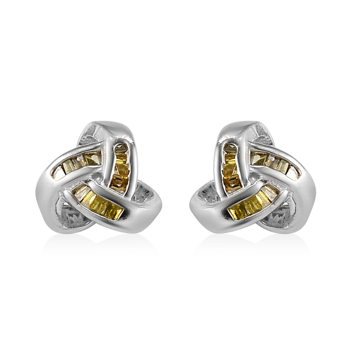Yellow Diamond Knotted Stud Earrings in Platinum Over Sterling Silver 0.15 ctw image number 0
