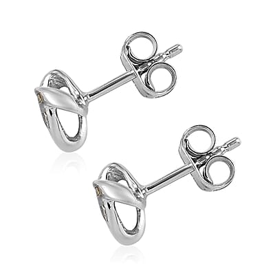 Yellow Diamond Knotted Stud Earrings in Platinum Over Sterling Silver 0.15 ctw