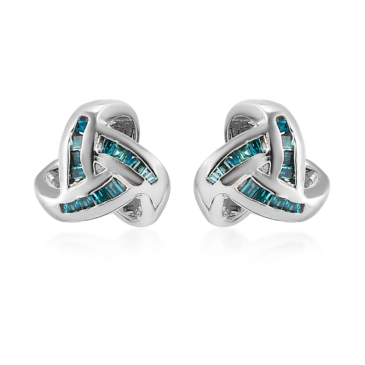 Blue Diamond Knotted Stud Earrings in Platinum Over Sterling Silver 0.15 ctw image number 0
