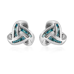 Blue Diamond Knotted Stud Earrings in Platinum Over Sterling Silver 0.15 ctw