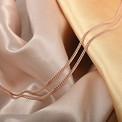 Italian 14K Rose Gold Over Sterling Silver 1mm Domed Curb Necklace 20 Inches 5.70 Grams