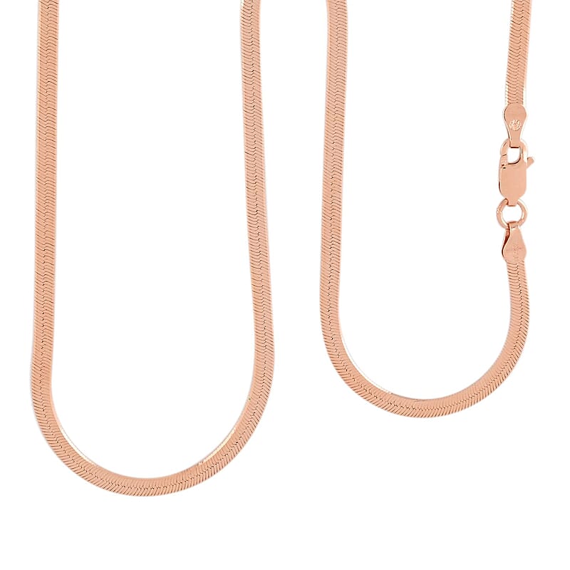 Italian 14K Rose Gold Over Sterling Silver 3.3mm Herringbone Necklace 18 Inches 6 Grams