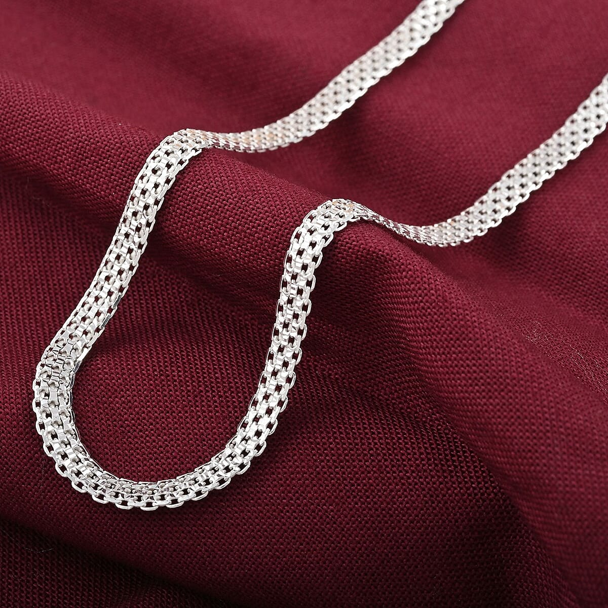 Italian Sterling Silver Pave 4 Lines Bismark Necklace (18 Inches) (5.70 g) image number 1