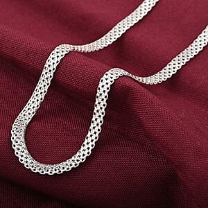 Italian Sterling Silver Pave 4 Lines Necklace, Silver Chain, Gifts For Her, Bismark Chain 18 Inches 5.70 Grams
