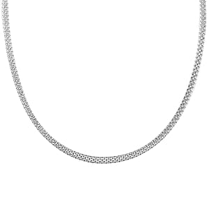 Italian Sterling Silver Pave 4 Lines Necklace, Silver Chain, Gifts For Her, Bismark Chain 18 Inches 5.70 Grams