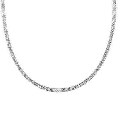 Italian Sterling Silver Pave 4 Lines Necklace, Silver Chain, Gifts For Her, Bismark Chain 18 Inches 5.70 Grams