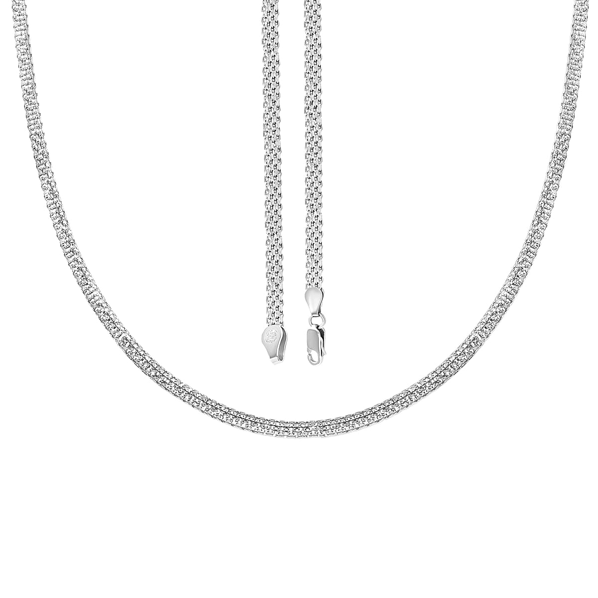 Italian Sterling Silver Pave 4 Lines Bismark Necklace (18 Inches) (5.70 g) image number 4