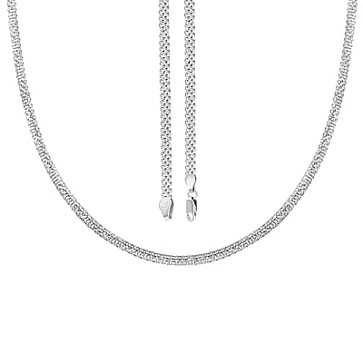 Italian Sterling Silver Pave 4 Lines Necklace, Silver Chain, Gifts For Her, Bismark Chain 18 Inches 5.70 Grams