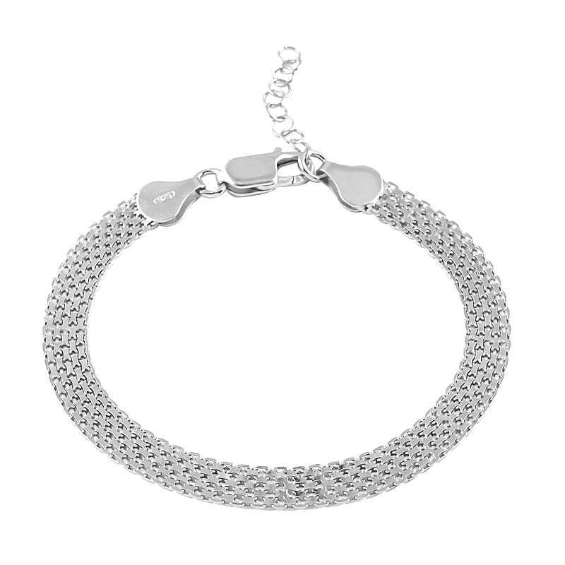 Italian Sterling Silver Pave 5 Line Bismark Bracelet (7.00 In) 5.0 Grams