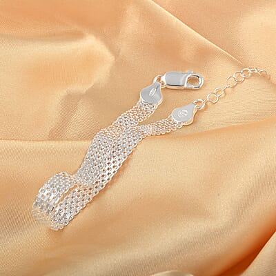 Italian Sterling Silver Pave 5 Line Bismark Bracelet (7.00 In) 5.0 Grams