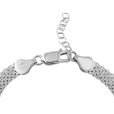 Italian Sterling Silver Pave 5 Line Bismark Bracelet (7.00 In) 5.0 Grams