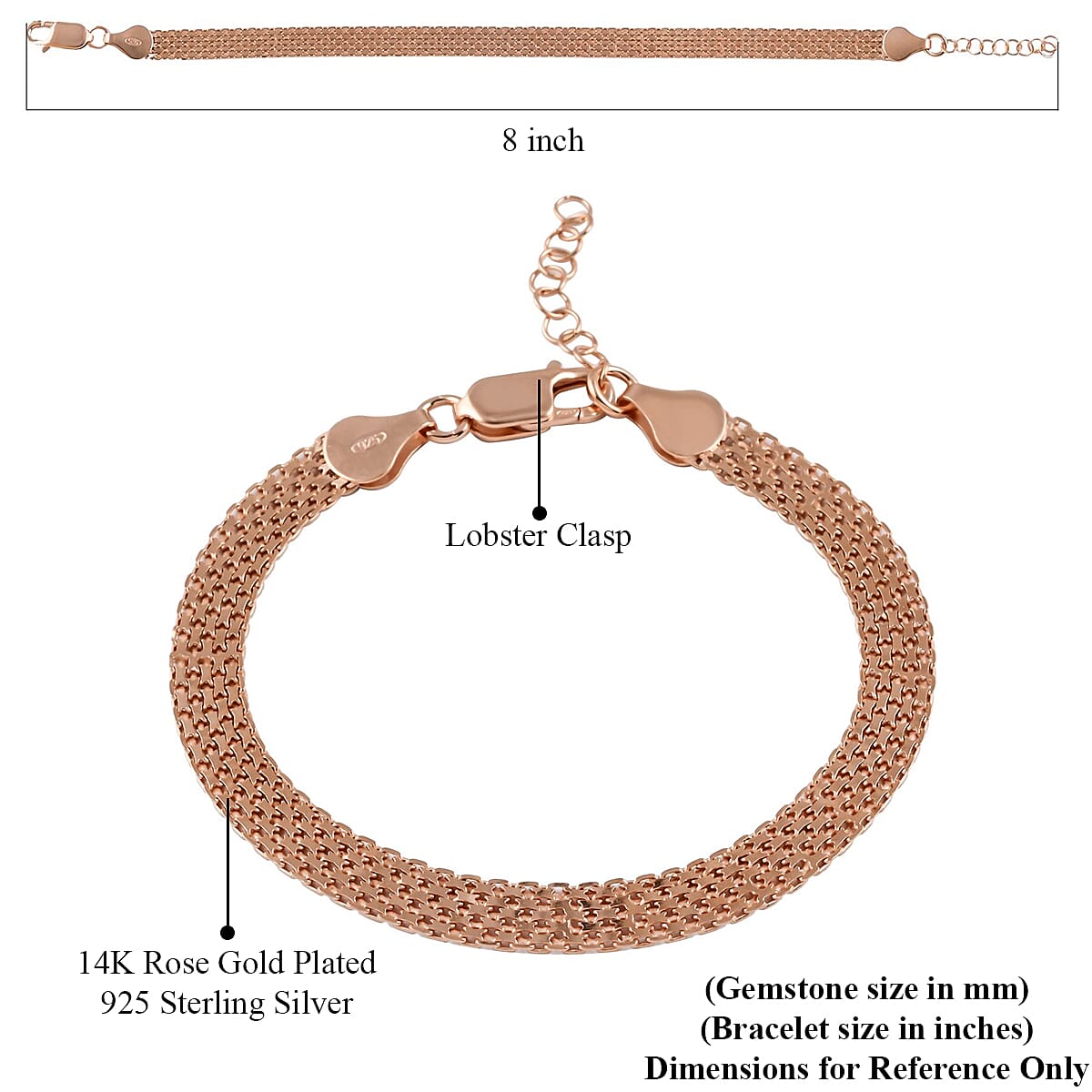 Italian 14K Rose Gold Over Sterling Silver Bracelet (7.00 In) 4.70 Grams image number 4