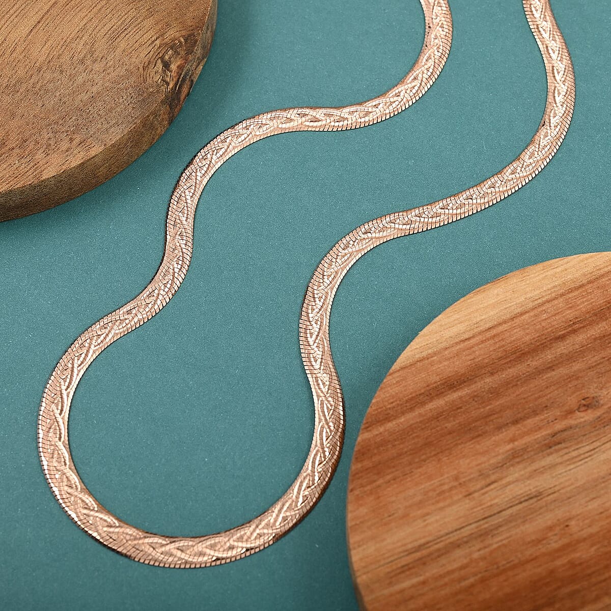 Italian 14K Rose Gold Over Sterling Silver 5.5mm Snake Chain Braided Design Necklace 18 Inches 12.80 Grams image number 1