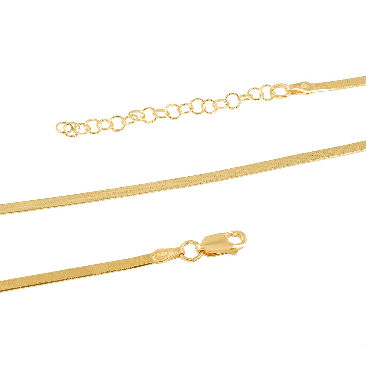 Italian 14K Yellow Gold Over Sterling Silver 2.3mm Herringbone Necklace 18 Inches 3.50 Grams image number 3