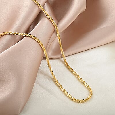 Italian 14K Yellow Gold Over Sterling Silver 2.1mm Diamond Cut Rock Necklace 24 Inches 9.40 Grams