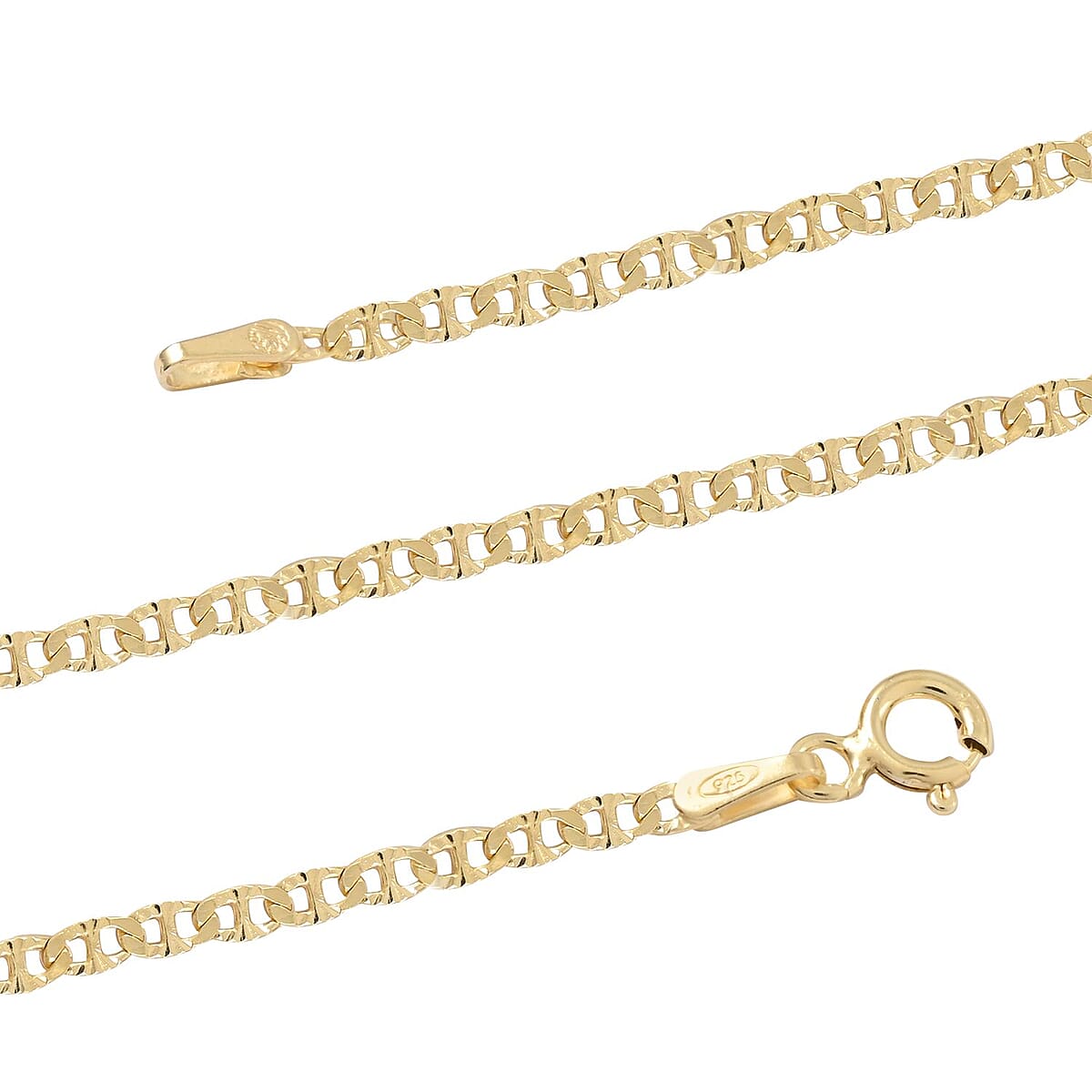 Italian 14K Yellow Gold Over Sterling Silver 2mm Diamond Cut Mariner Chain Necklace 20 Inches 3 Grams image number 2
