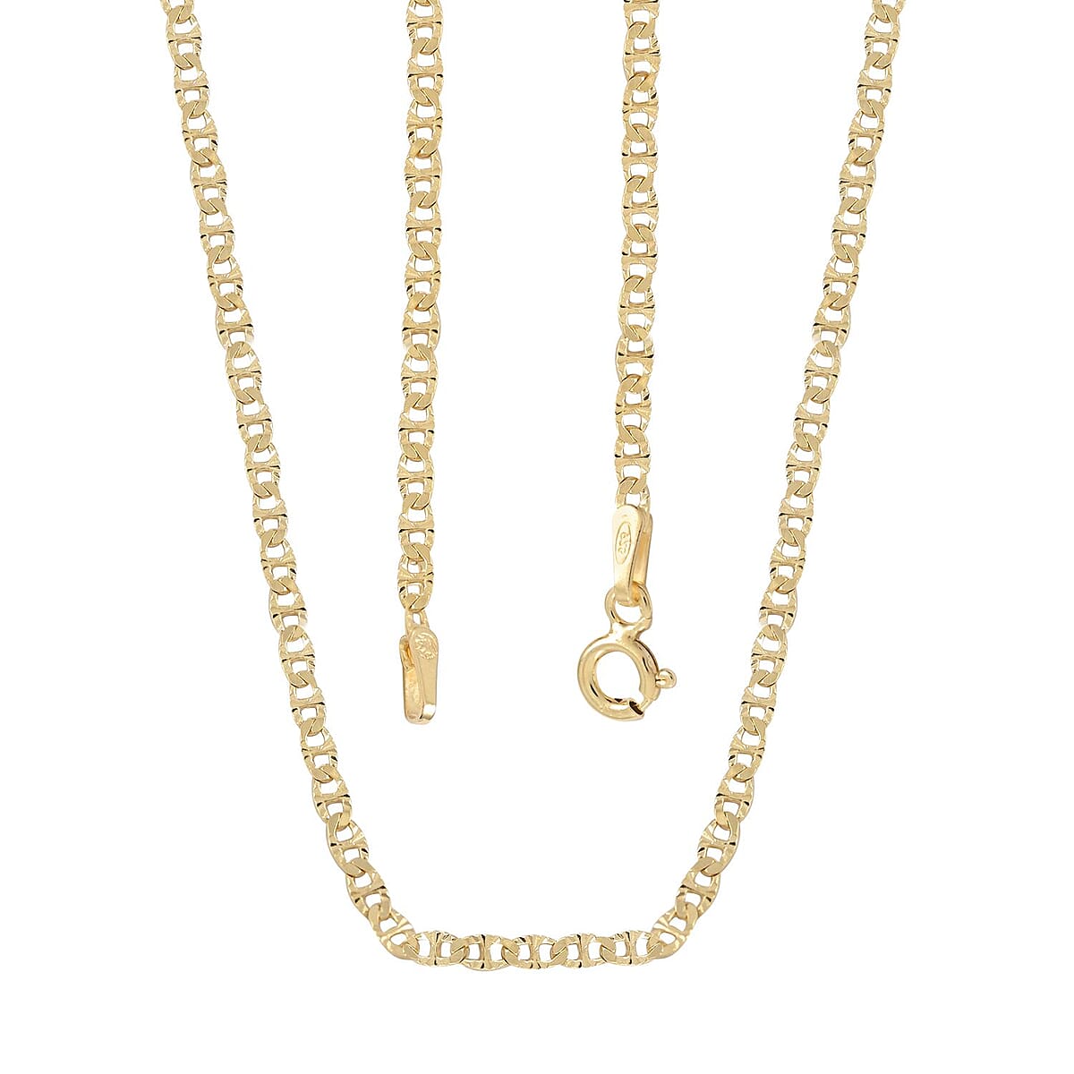 Italian 14K Yellow Gold Over Sterling Silver 2mm Diamond Cut Mariner Chain Necklace 20 Inches 3 Grams image number 4