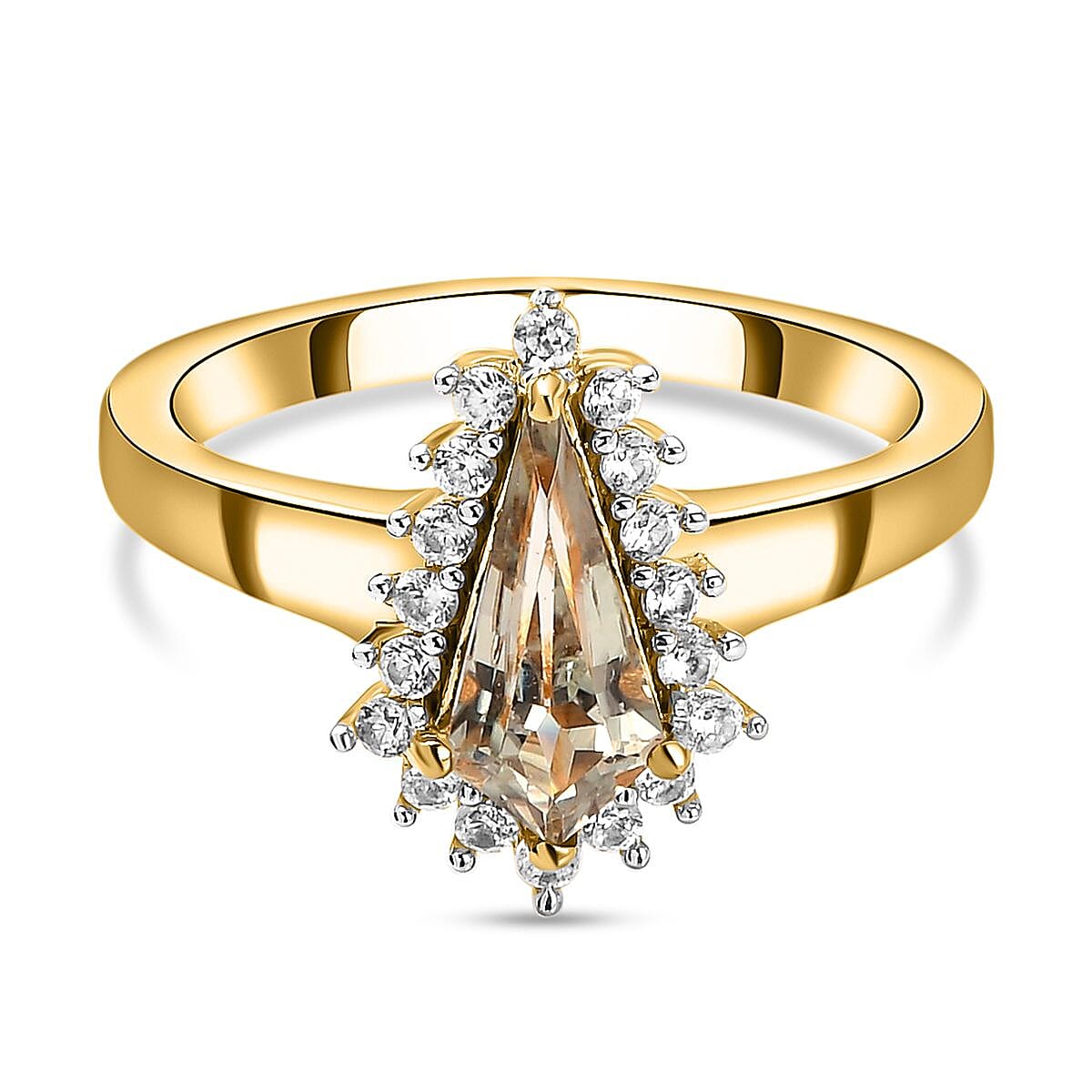 Turkizite and White Zircon 1.23 ctw Ring in 18K Vermeil Yellow Gold Over Sterling Silver (Size 10.0)