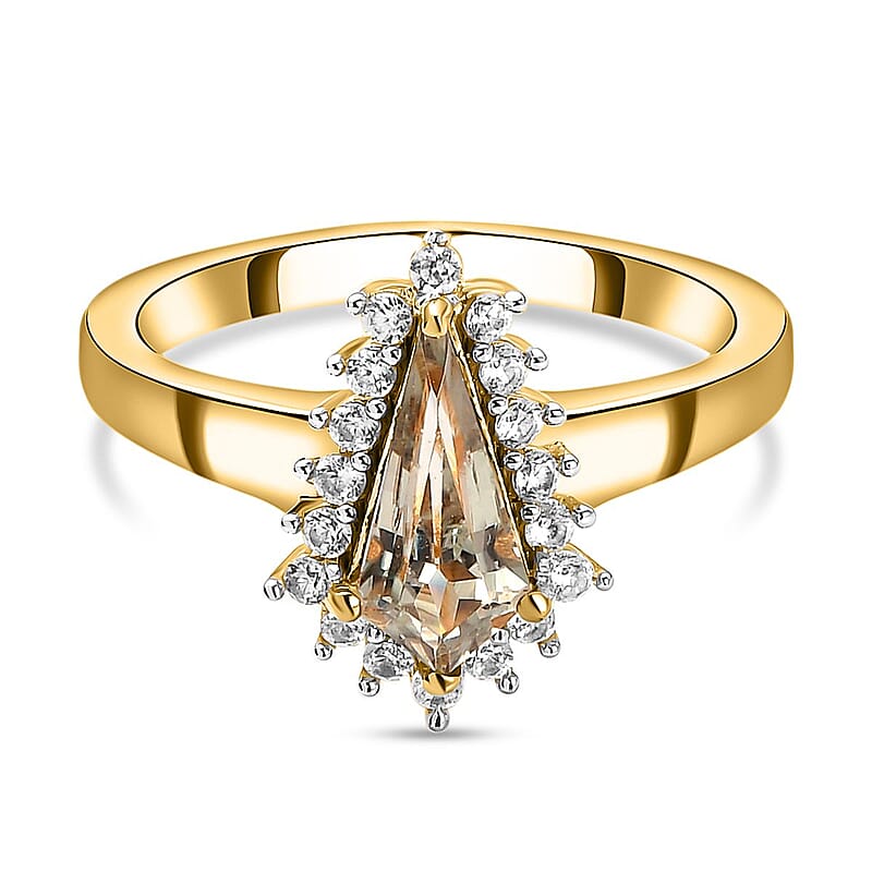Turkizite and White Zircon 1.23 ctw Ring in 18K Vermeil Yellow Gold Over Sterling Silver (Size 10.0)