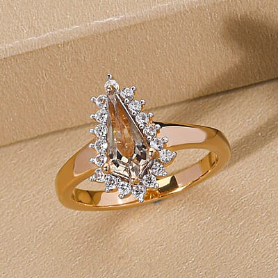 Turkizite and White Zircon 1.23 ctw Ring in 18K Vermeil Yellow Gold Over Sterling Silver (Size 10.0)