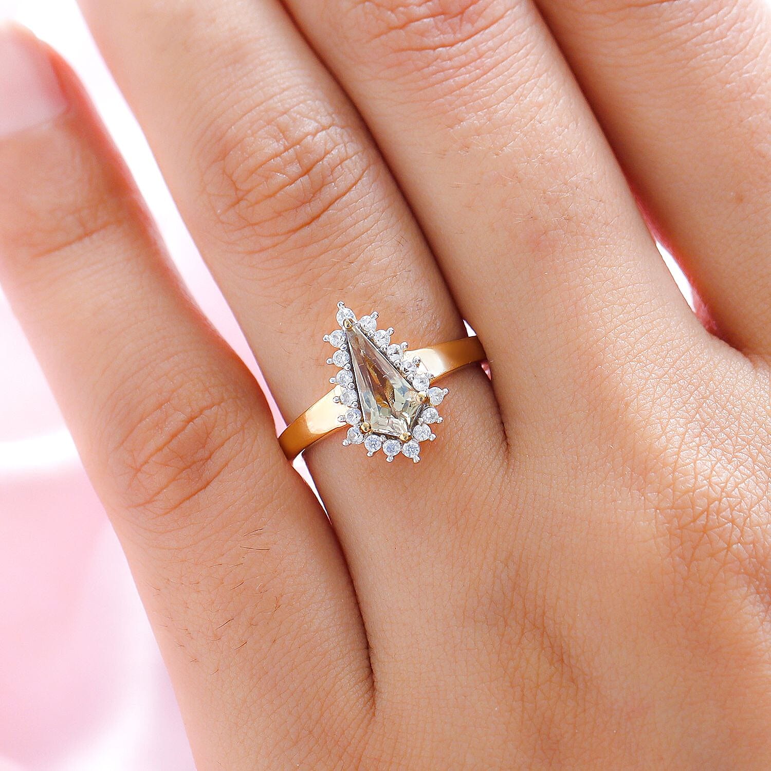Turkizite and White Zircon 1.23 ctw Ring in 18K Vermeil Yellow Gold Over Sterling Silver (Size 10.0)