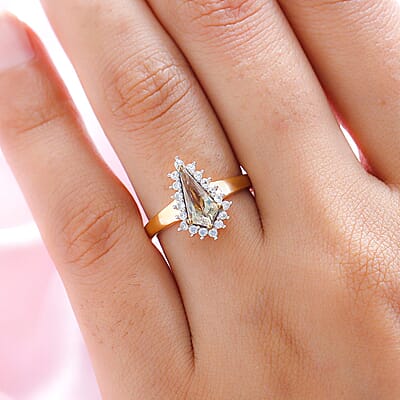 Turkizite and White Zircon 1.23 ctw Ring in 18K Vermeil Yellow Gold Over Sterling Silver (Size 10.0)