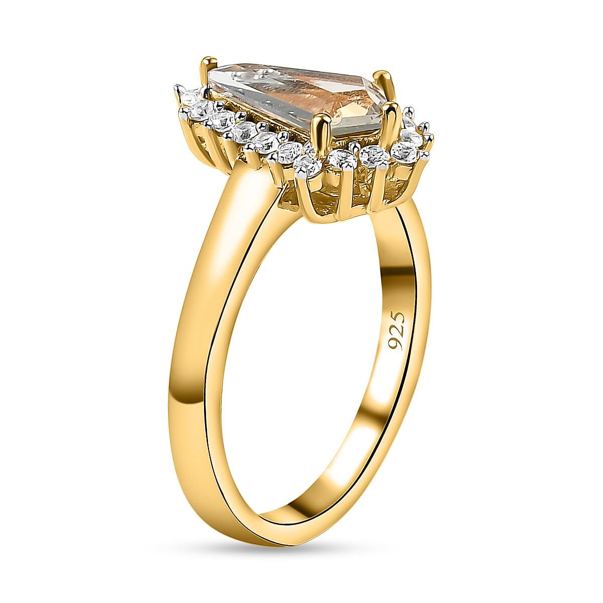 Turkizite and White Zircon 1.23 ctw Ring in 18K Vermeil Yellow Gold Over Sterling Silver (Size 10.0)
