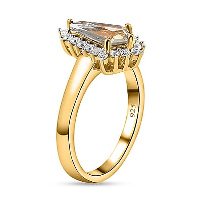 Turkizite and White Zircon 1.23 ctw Ring in 18K Vermeil Yellow Gold Over Sterling Silver (Size 10.0)