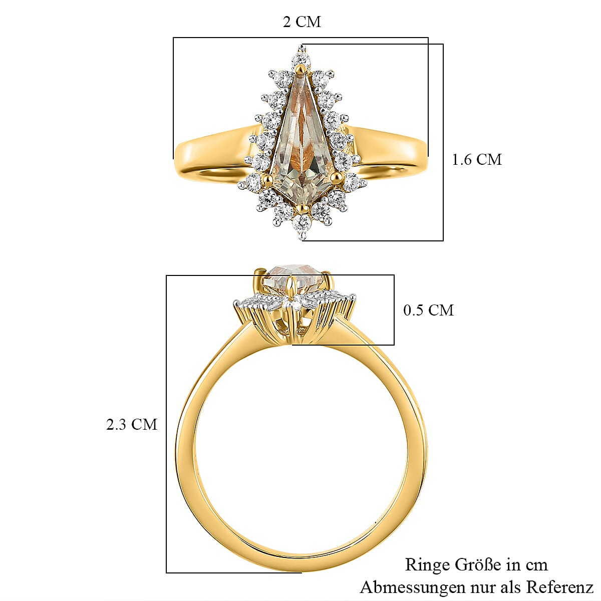 Turkizite and White Zircon 1.23 ctw Ring in 18K Vermeil Yellow Gold Over Sterling Silver (Size 10.0)
