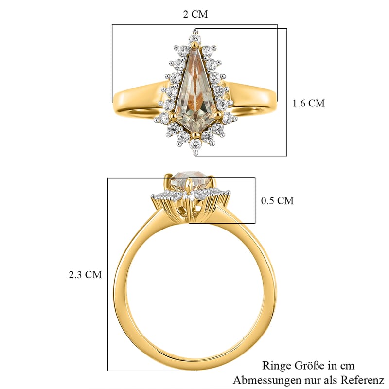 Turkizite and White Zircon 1.23 ctw Ring in 18K Vermeil Yellow Gold Over Sterling Silver (Size 10.0)