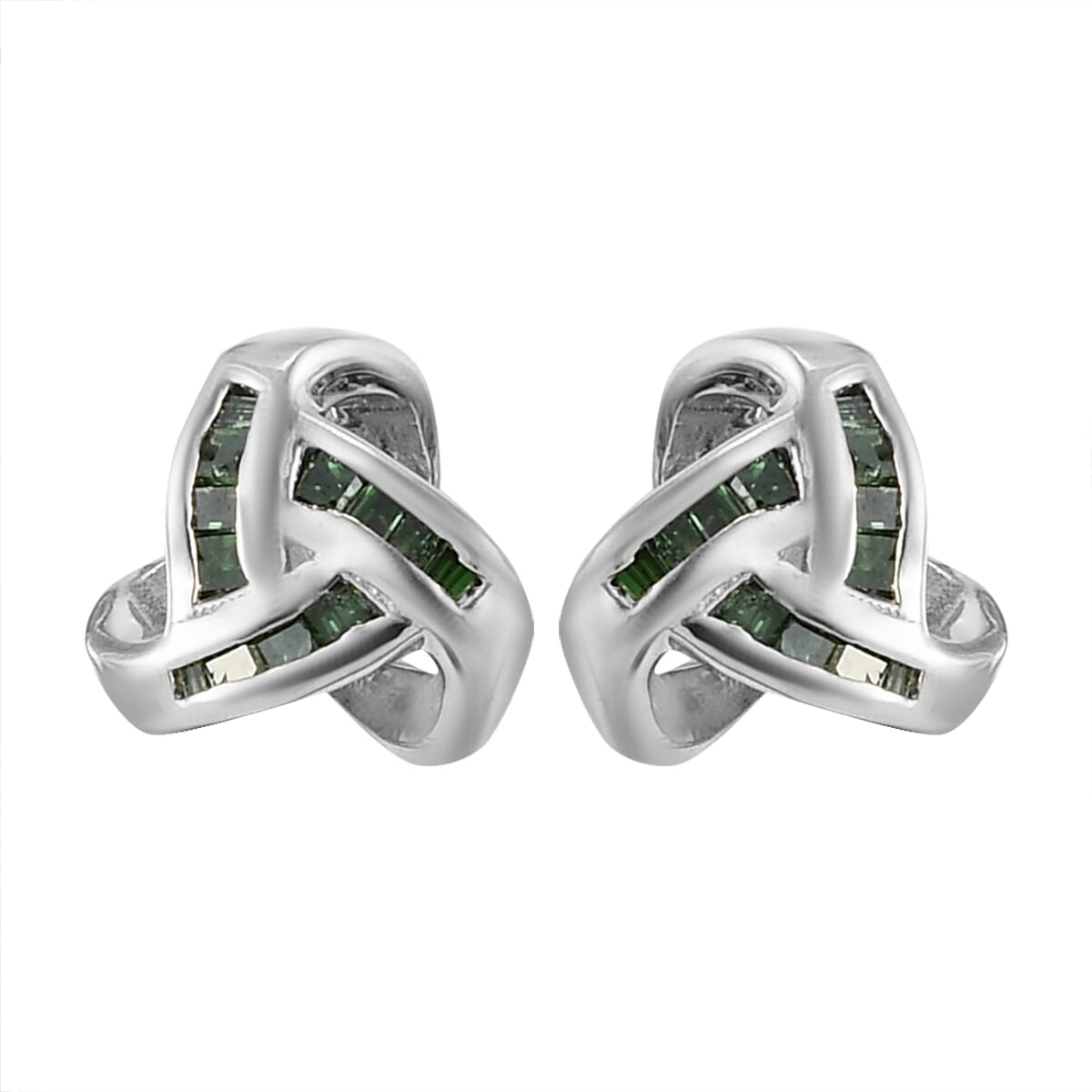 Green Diamond Knotted Stud Earrings in Platinum Over Sterling Silver 0.15 ctw image number 0