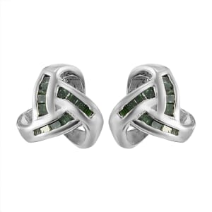 Green Diamond Knotted Stud Earrings in Platinum Over Sterling Silver 0.15 ctw