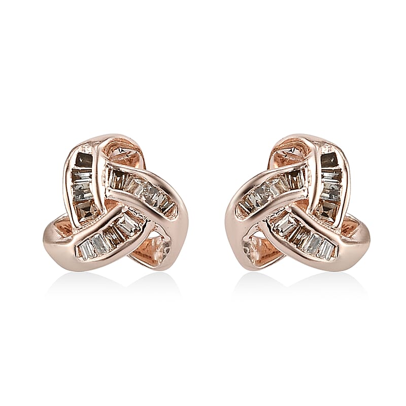 Natural Champagne Diamond Knotted Stud Earrings in Vermeil Rose Gold Over Sterling Silver 0.15 ctw