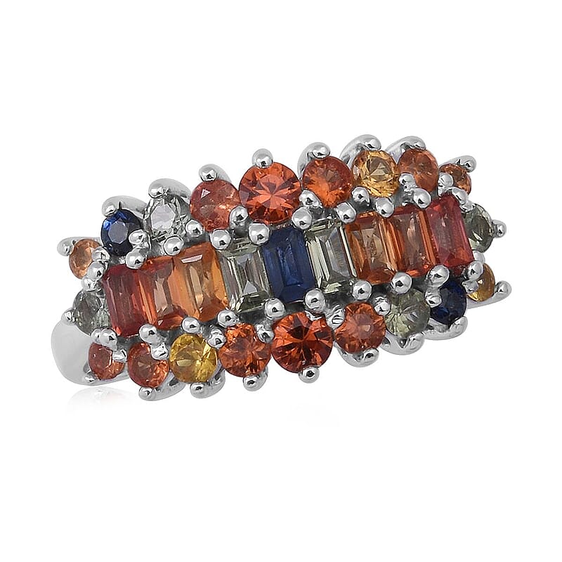 Multi Sapphire Ring in Sterling Silver (Size 10.0) 2.80 ctw