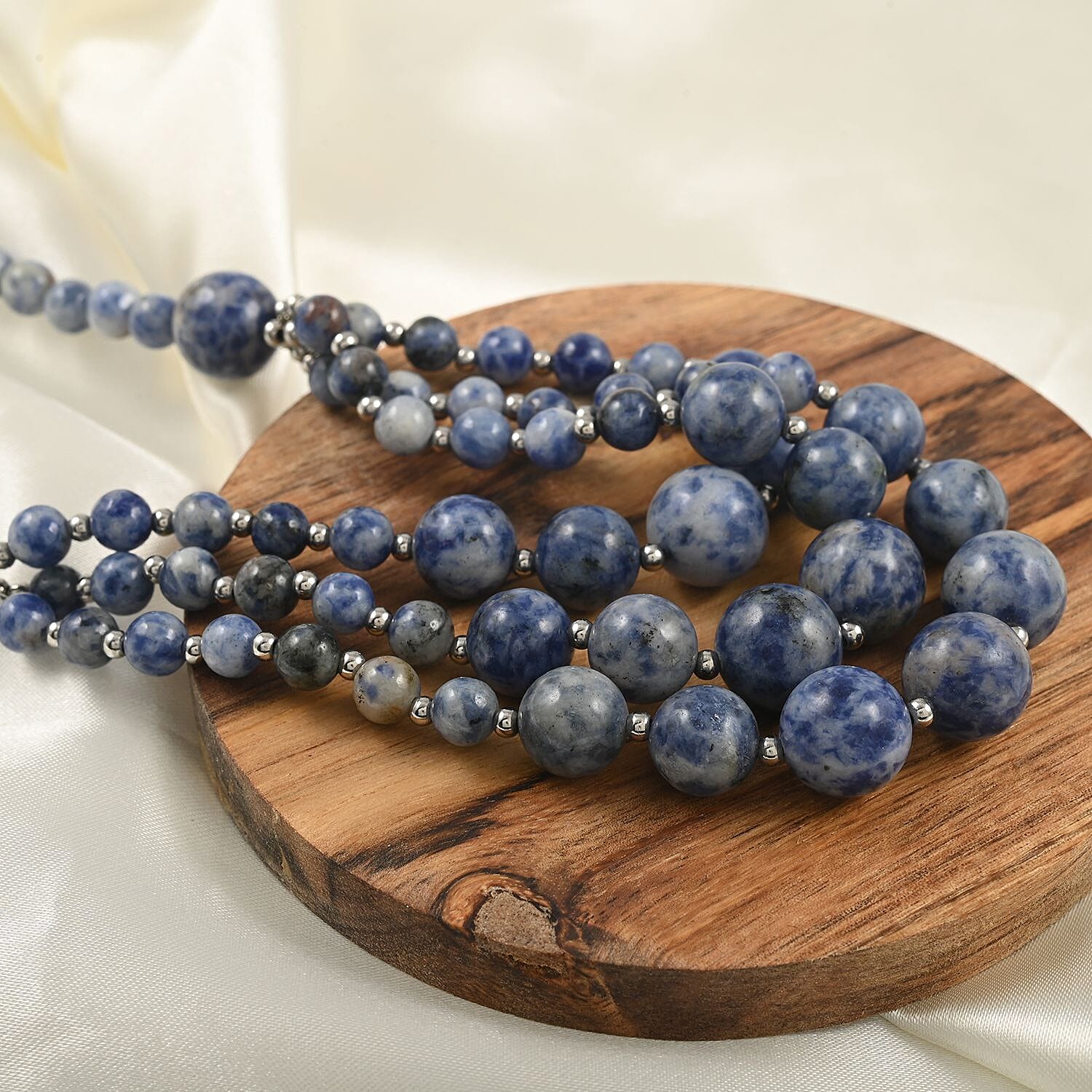 Blue Jasper Three-Row Necklace 22-24 Inches in Rhodium Over Stainless Steel 279.80 ctw