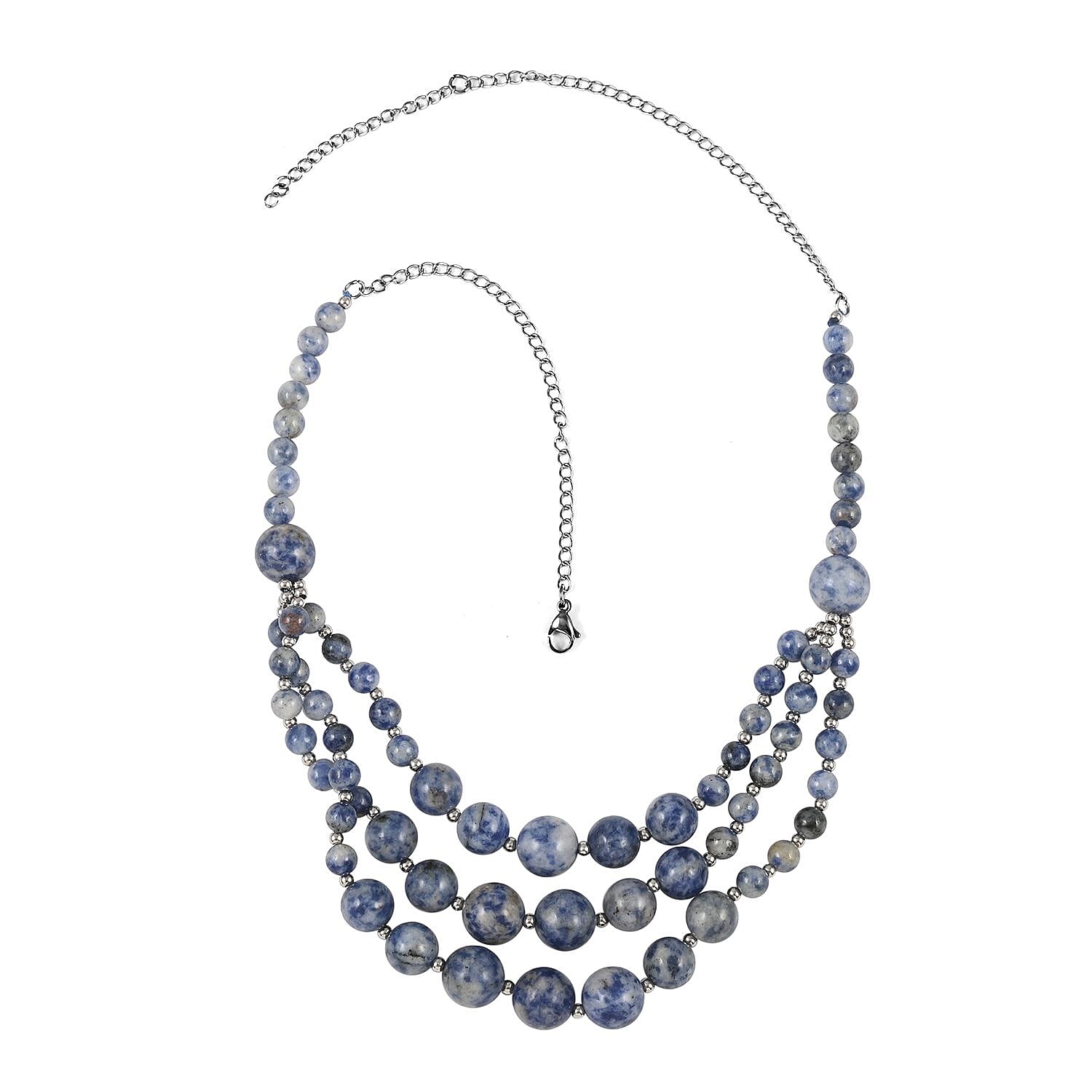 Blue Jasper Three-Row Necklace 22-24 Inches in Rhodium Over Stainless Steel 279.80 ctw