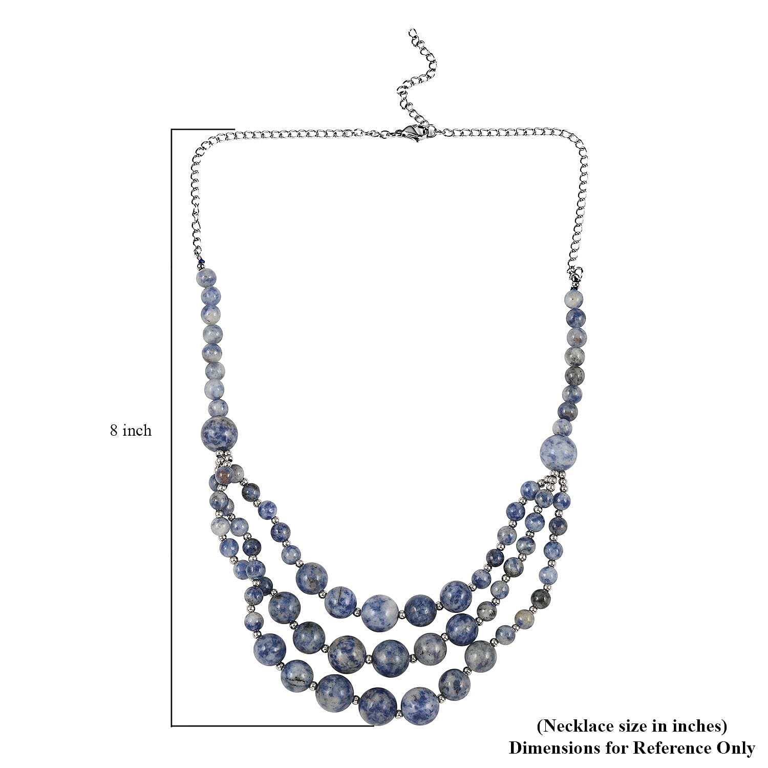 Blue Jasper Three-Row Necklace 22-24 Inches in Rhodium Over Stainless Steel 279.80 ctw