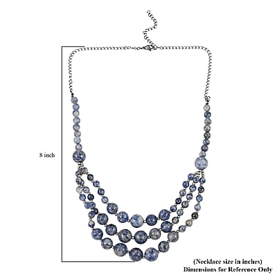 Blue Jasper Three-Row Necklace 22-24 Inches in Rhodium Over Stainless Steel 279.80 ctw
