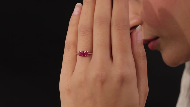 Niassa Ruby 3 Stone Ring in Platinum Over Sterling Silver (Size 10.0) 1.10 ctw