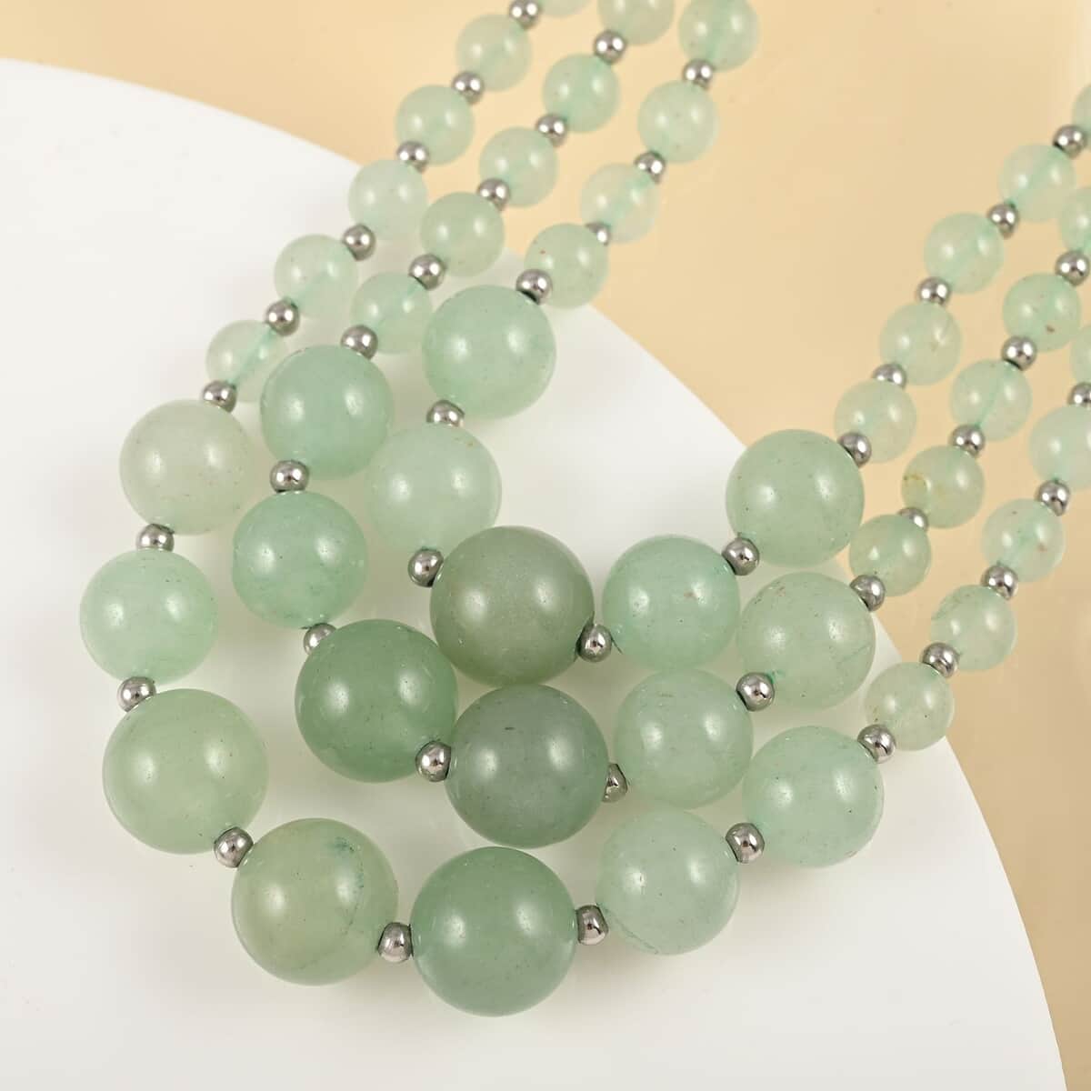 Green Aventurine Three-Row Necklace 22-24 Inches in Rhodium Over Stainless Steel 279.80 ctw image number 1