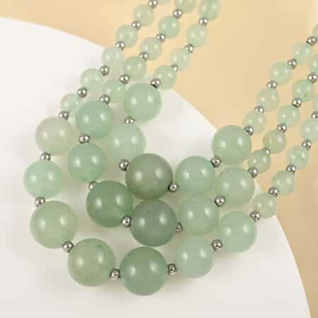 Green Aventurine Three-Row Necklace 22-24 Inches in Rhodium Over Stainless Steel 279.80 ctw image number 1