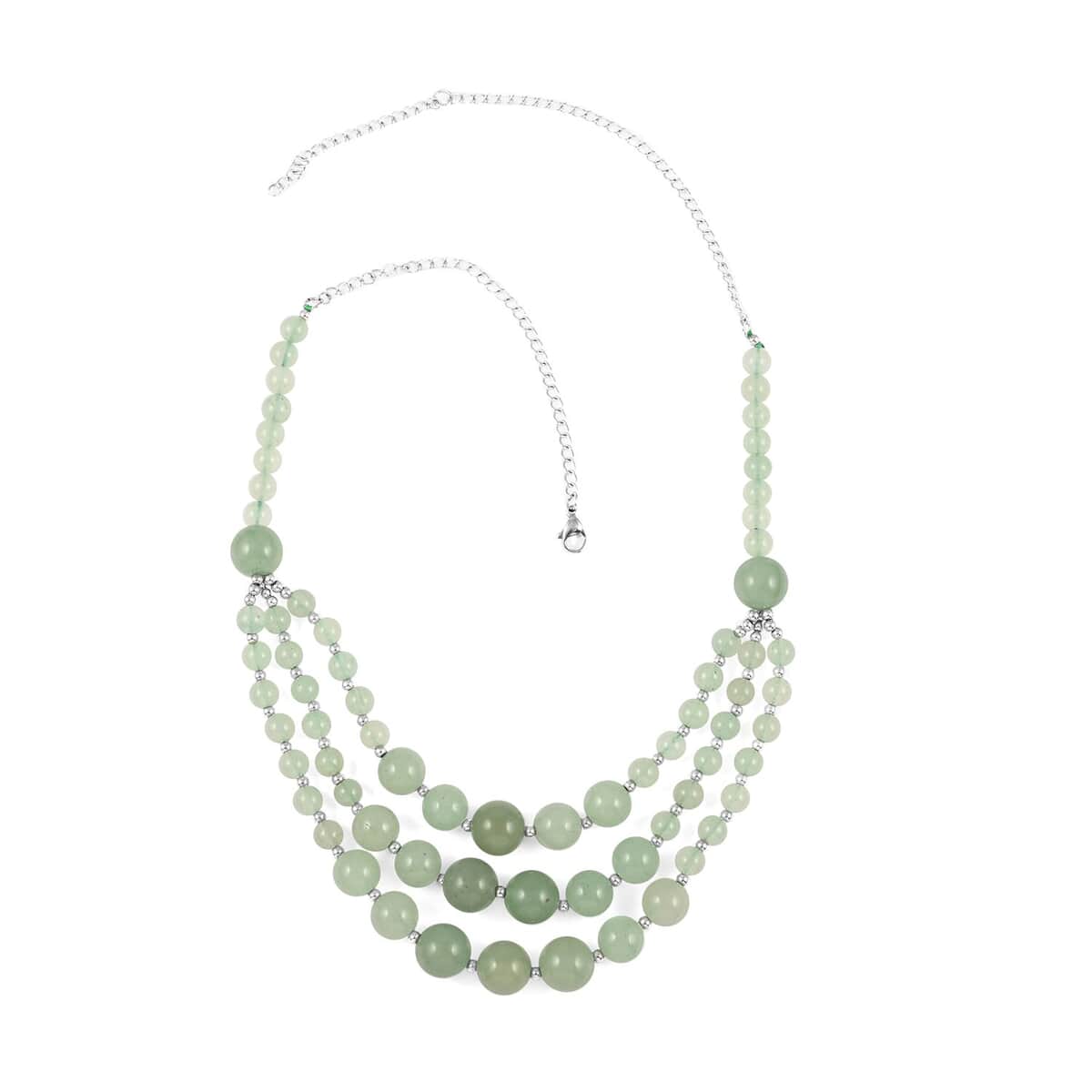 Green Aventurine Three-Row Necklace 22-24 Inches in Rhodium Over Stainless Steel 279.80 ctw image number 2
