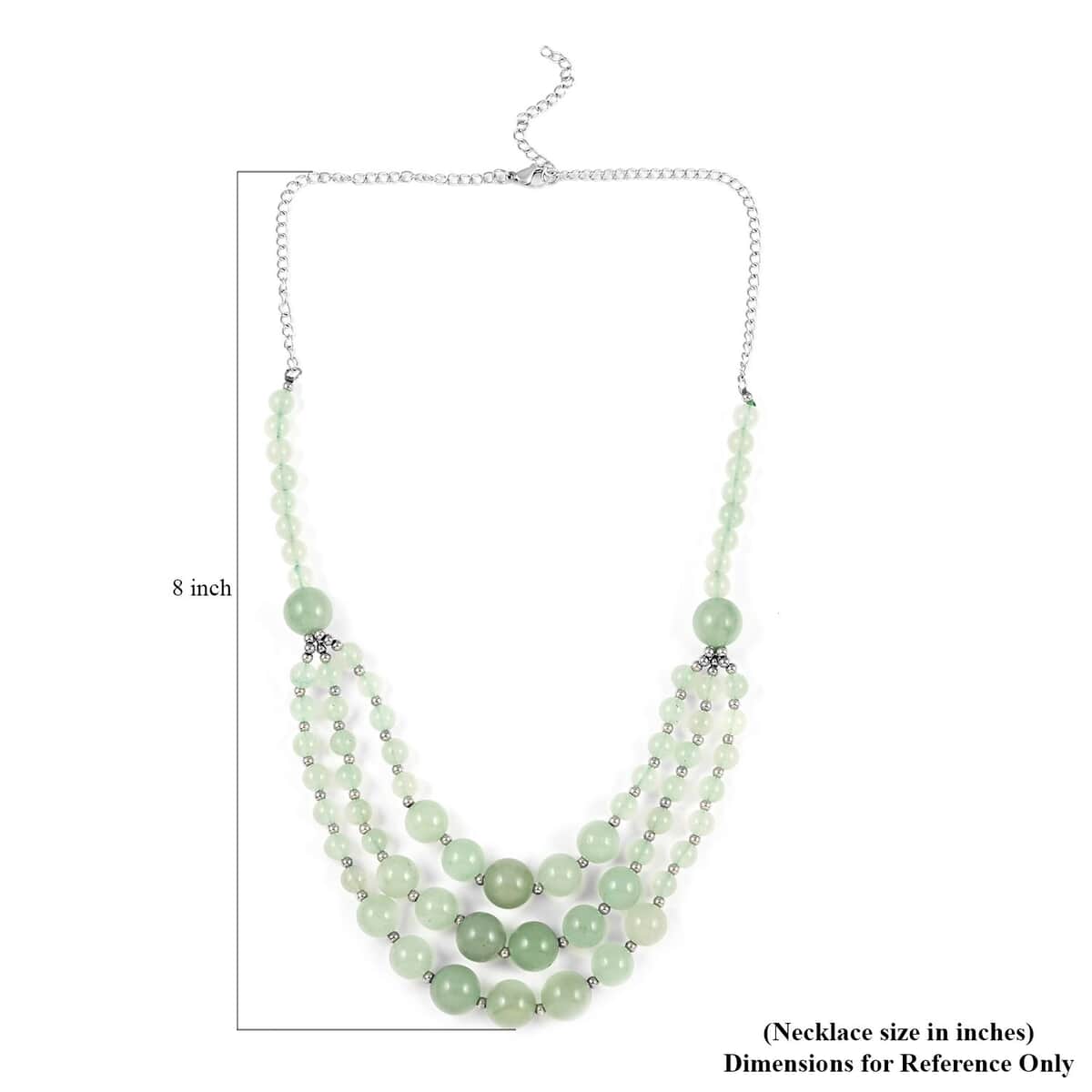 Green Aventurine Three-Row Necklace 22-24 Inches in Rhodium Over Stainless Steel 279.80 ctw image number 4