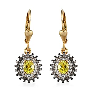 AAA Tanzanian Canary Tourmaline, White and Champagne Zircon Earrings in Vermeil Yellow Gold Over Sterling Silver 1.50 ctw