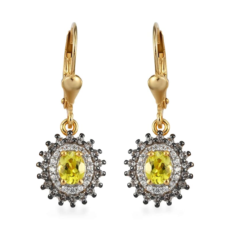 AAA Tanzanian Canary Tourmaline, White and Champagne Zircon Earrings in Vermeil Yellow Gold Over Sterling Silver 1.50 ctw