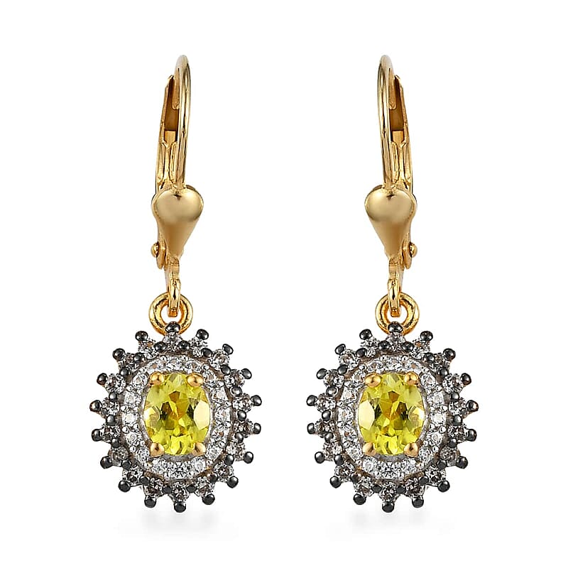 AAA Tanzanian Canary Tourmaline, White and Champagne Zircon Earrings in Vermeil Yellow Gold Over Sterling Silver 1.50 ctw